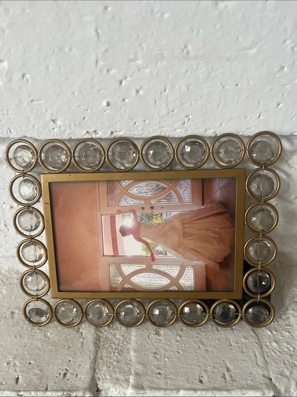 photo frame clear bubble crystal metal accents 3.5 x 5.5 picture size golden